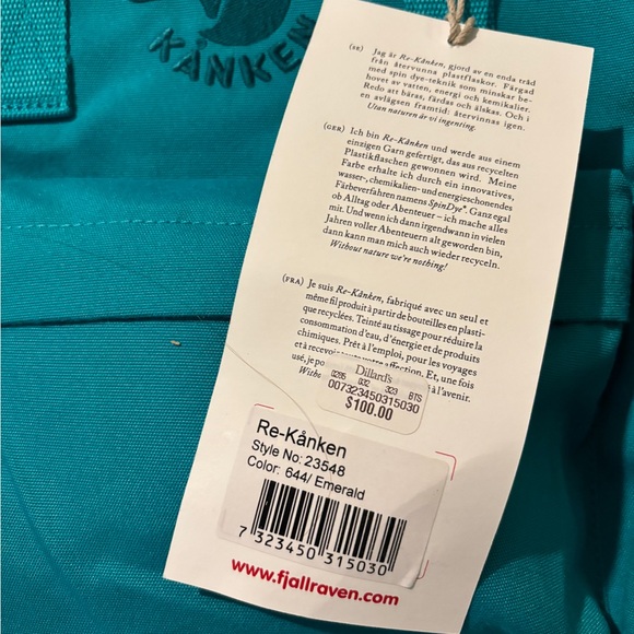 Fjallraven Kanken Backpack color Emerald Blue NWT - Picture 11 of 14